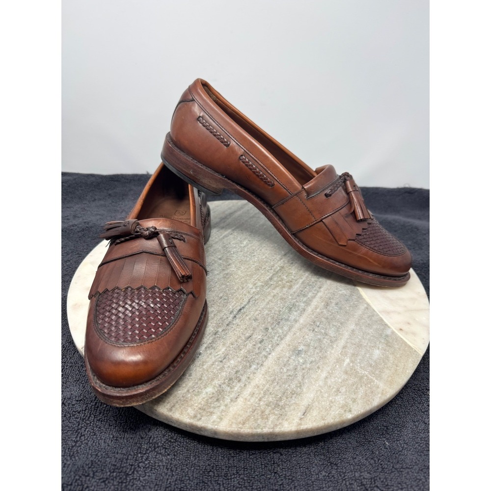ALLEN EDMONDS Cody Loafers Men's Sz 10 Brown‎ Leather Woven Kiltie Preppy Office